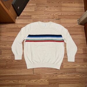 VTG Gap Sweater Mens Xl Colorful Striped White Cotton Blend Crewneck Boho Retro